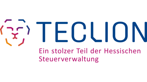 Auf dem Foto ist das TECLION Logo abgebildet mit dem Zusatz "Ein stolzer Teil der Hessischen Steuerverwaltung"